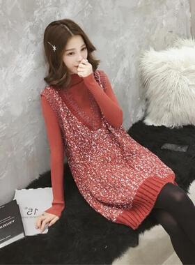 气时尚二衫件IXJ套秋冬洋宽松针织打底显瘦上衣马女甲背心裙两件