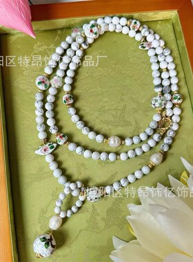 白松石链子新中式国风长项链带流E苏高级感轻奢小众高级夏季新品