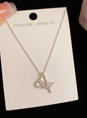 小众时尚设计感简约微q镶锆石圆环芒星吊坠项链个性轻奢百搭颈链