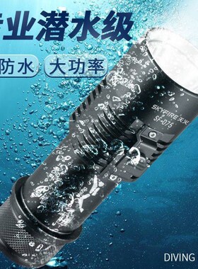 专业潜水LEhD手电筒水下强光户外超亮远射充电照明灯防水夜潜