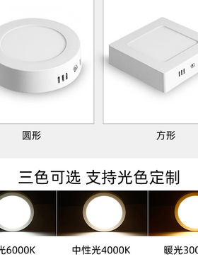 超薄圆形明装led筒灯6w12w18w24w方形M面板灯过道走廊压铸小吸顶