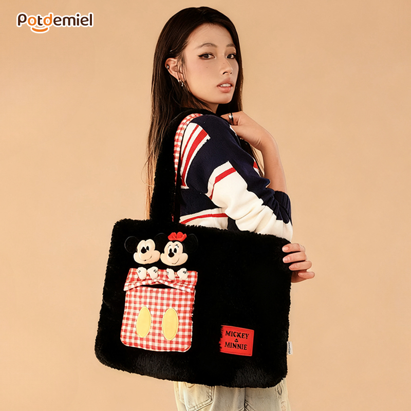 迪士尼potdemiel蜂蜜罐米奇妮毛绒秋冬单肩包通勤大容量圣诞礼物