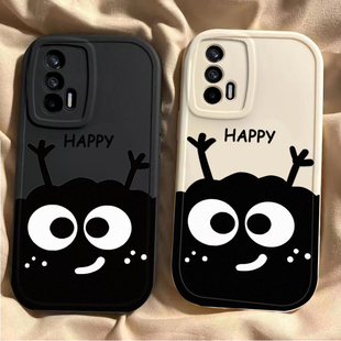 开心煤球真我q3pro手机壳新款realmeq5i硅胶q2i/q5x全包防摔OPPO真我X7pro男女Q3S狂欢版可爱q2pro个性情侣套