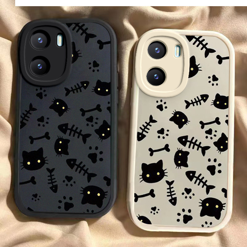猫咪鱼骨vivoy35手机壳新款y200Y100i可爱y53s硅胶套vovoy52s全包y31s标准版防摔y33s男y32t卡通y30g潮y11女+