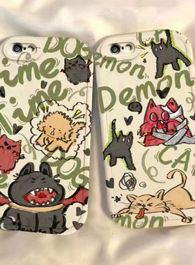 恶魔猫狗苹果6s/7/8plus手机壳新款iPhoneXSmax防摔XR外壳5SE软硅胶11pro全包12/13小众可爱i14P创意ip15女潮