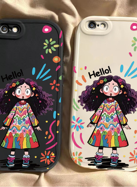 涂鸦女孩苹果6s/7/8plus手机壳新款iPhoneXSmax防摔XR外壳5SE软硅胶11pro全包12/13小众可爱i14P创意ip15女潮