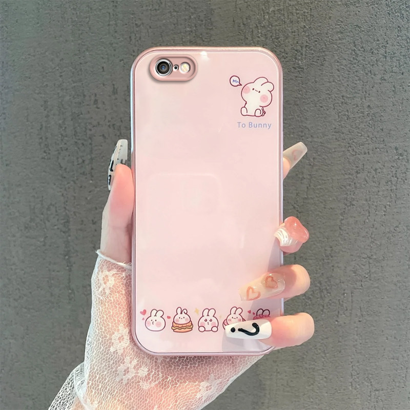 卖萌兔子苹果6s/7/8plus手机壳新款iPhoneXSmax玻璃壳XR防摔5SE情侣11pro全包12/13可爱i14P潮ip15男女高级感