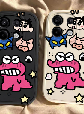 呲牙恐龙红米note13pro手机壳新款Redmi12turb全包noto11tpro+防摔11se硅胶套小米note10/95G男女7/8pro情侣