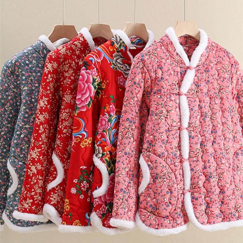 长袖2025年棉袄棉衣外套盘扣花棉服中国风冬季女士上衣东北大花袄