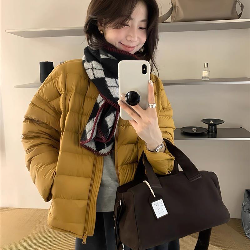 2025冬季新款新国标90白鸭绒无领排骨羽绒服女防寒