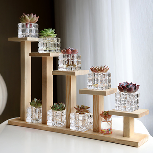 木质小花架置物架阳台客厅手办摆件多层花盆植物花架室内家用多肉