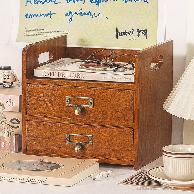 实木复古手提收纳盒桌面化妆护肤品置物架办公桌书桌抽屉式储物柜