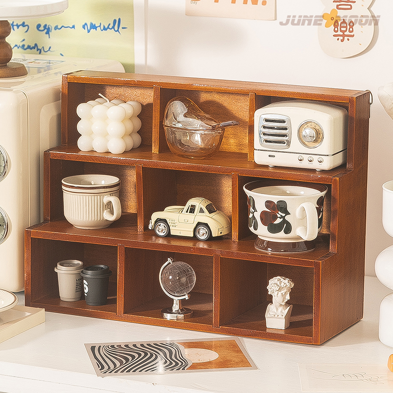 多格分隔收纳盒壁挂香水摆件饰品展示架多层木质复古水杯置物柜子