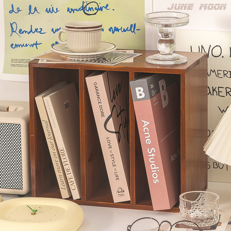 做旧书架书本文件置物架实木制办公室桌面收纳整理架学生儿童书柜