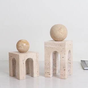 简约现代创意侘寂风黄洞石拱门摆件软装样板房客厅拱形家居装饰品