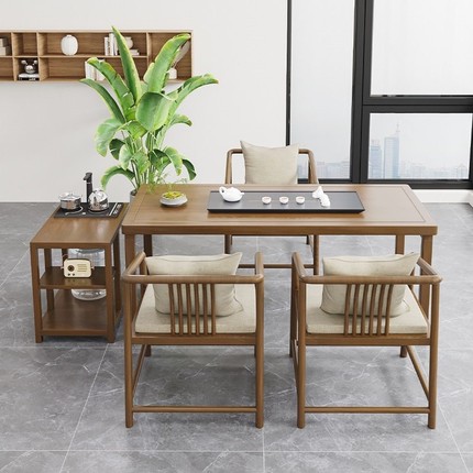 阳台实木茶桌椅组合新中式家用禅意茶台长方形原木小型泡茶桌