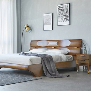 DOJUS北欧纯实木床现代简约床1.8米卧室家具双人床胡桃色主卧大床