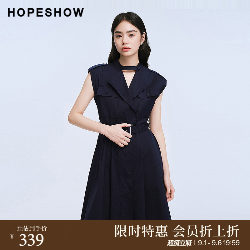 红袖夏女装工装风收腰衬衫连衣裙图片