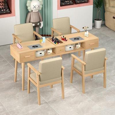 实木美甲桌带吸尘器网红美甲店桌子椅子套装日式轻奢双人美甲