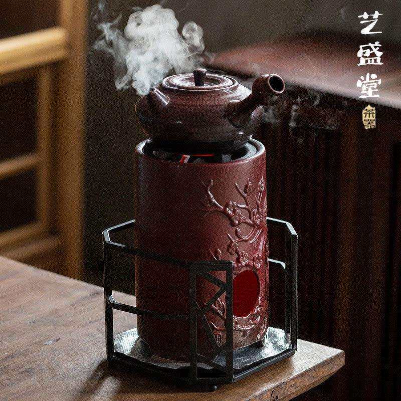 艺盛堂中式复古粗陶梅花炭炉小型家用围炉煮茶壶酒精灯耐高温炭烧
