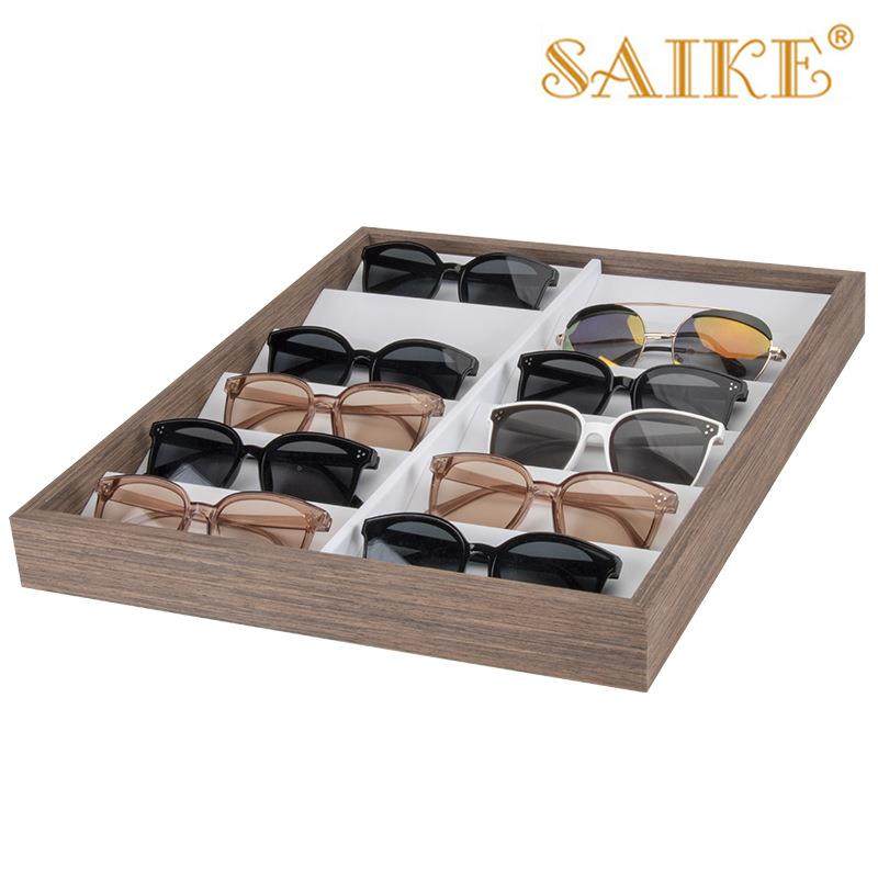 现货黑胡桃木质12位眼镜墨镜太阳镜销售陈列展示托盘梯式道具