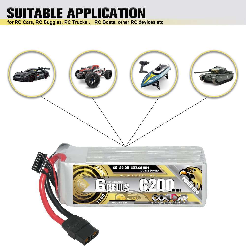 鹰氪CODDAR 6200MAH 6S 22.2V 110C长续航固定翼航模RC车模锂电池
