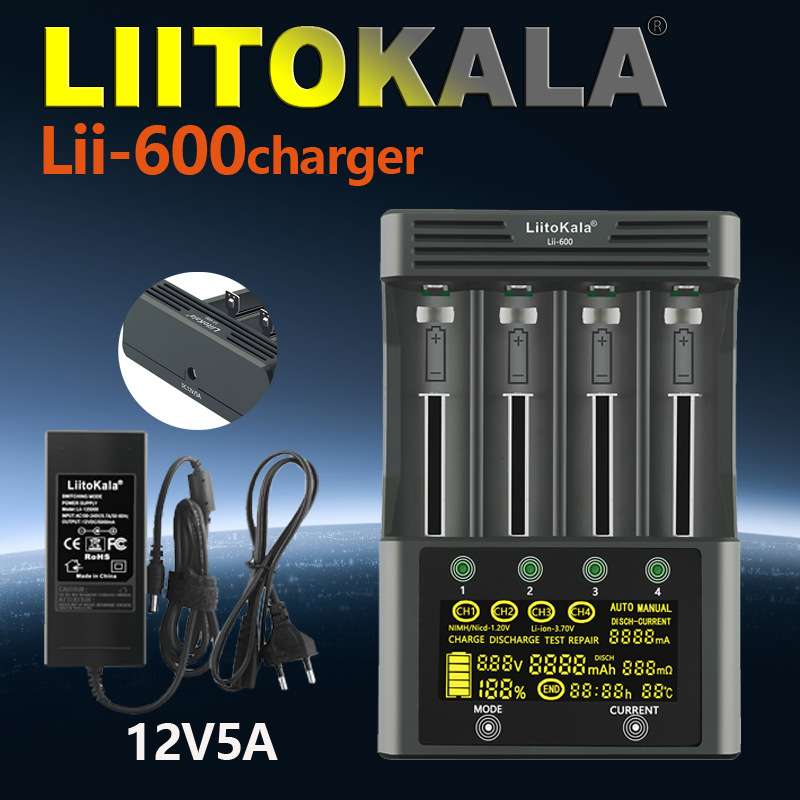 LiitoKala lii-600锂电池充电器触摸显示屏可测容量美规 欧规英规