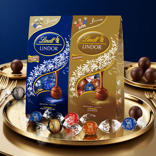 Lindt瑞士莲软心精选牛奶榛仁黑白巧克力球276g节日礼物网红零食
