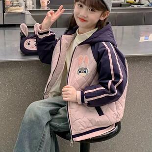 女童外套春秋加厚二棉夹棉网红炸街2025新款洋气初春棉服冲锋衣
