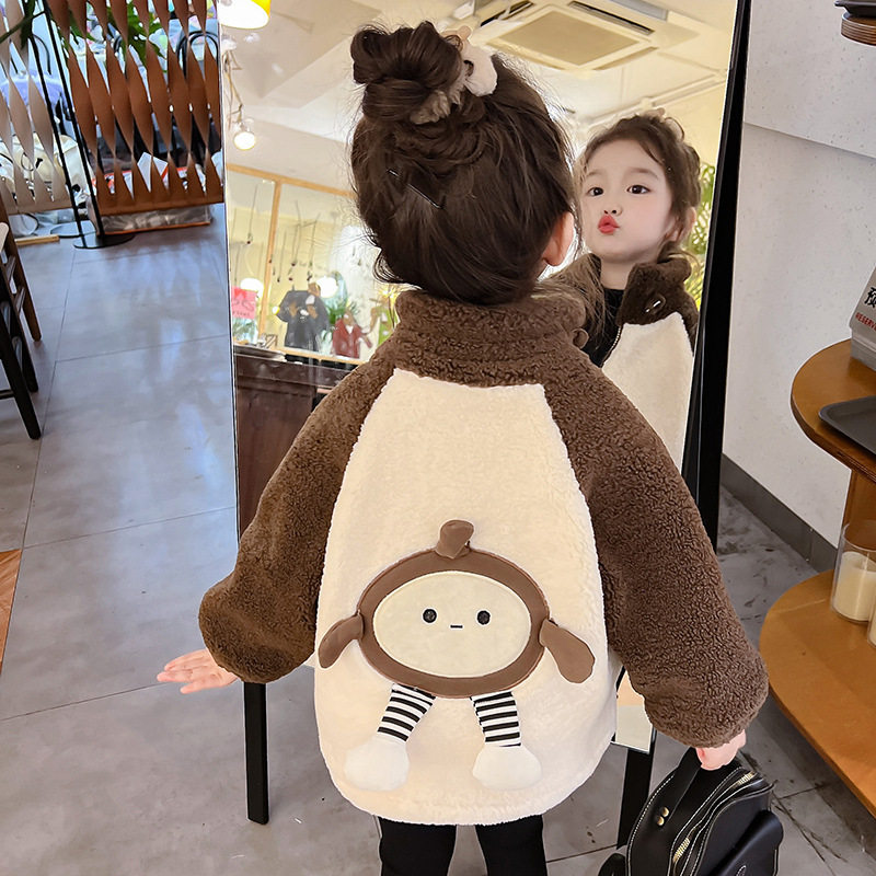 女童薄棉外套棉服羊羔绒双面初春夹棉新款加绒秋冬蛋仔上衣小童潮
