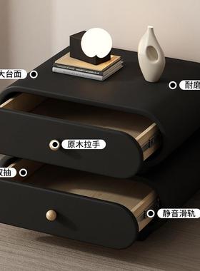 意式极简约现代床头柜实木卧室家用小型轻奢高级感黑色床边收纳柜