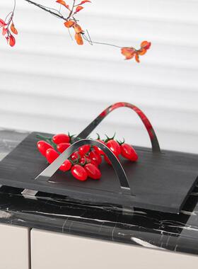 样板房软装饰品金属提手拱桥实木托盘摆件家居客厅茶几收纳盘摆设