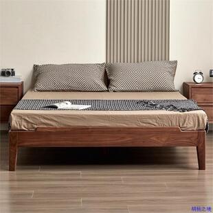 北欧无床头床黑胡桃木1.5悬浮床日式橡木全实木1.8双人榻榻米床架