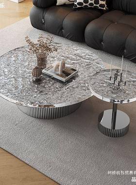 捷克水晶有机亚克力圆形茶几客厅家用轻奢现代简约大理石边几组合