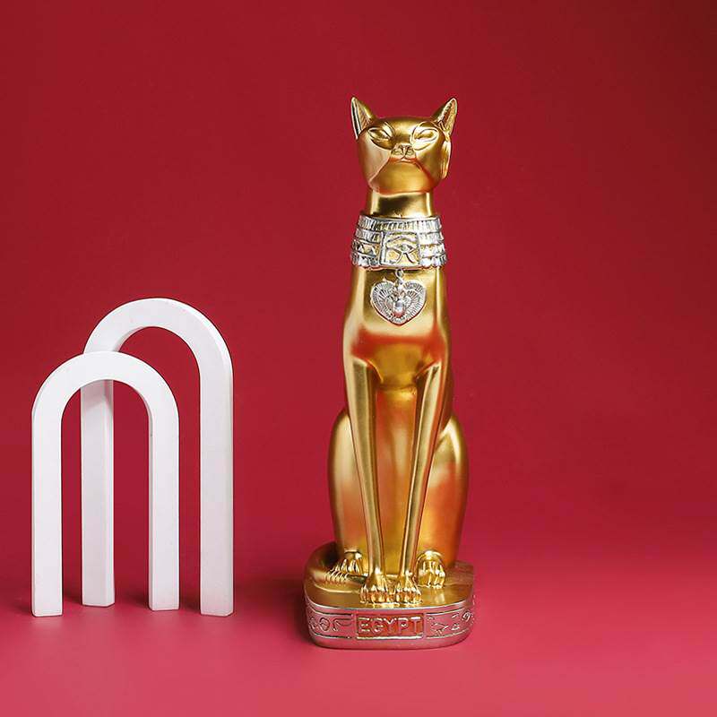 时尚金色埃及猫树脂工艺品桌面客厅酒吧咖啡厅电视柜动物树脂摆件