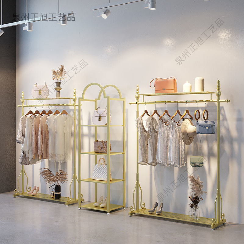 新高档奢铁店落地货列衣服架式衣架店展示架金轻艺架陈落地挂服装