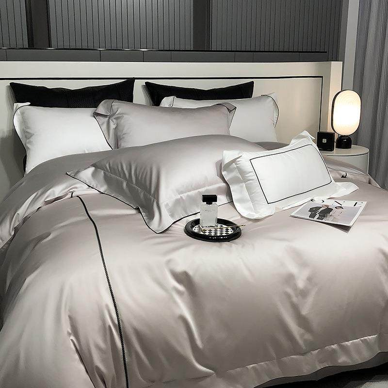 120支双面天丝简约纯色四件套夏季冰丝被套裸睡丝滑床单床上用品