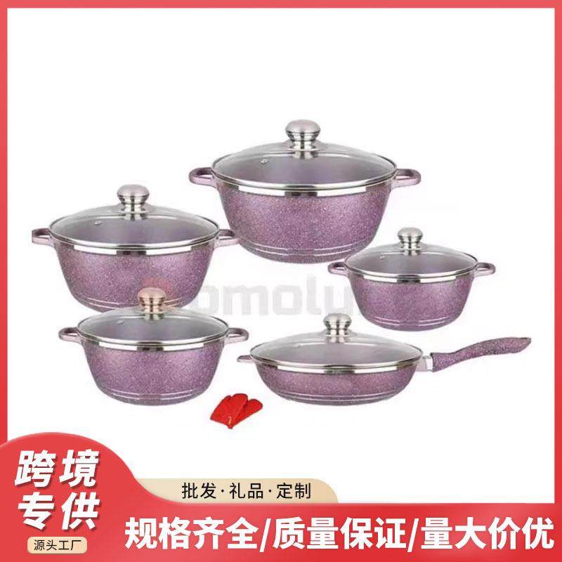 新款Dessini款12件套不粘锅12PCS铝锅麦饭石压铸汤锅平底深煎锅具