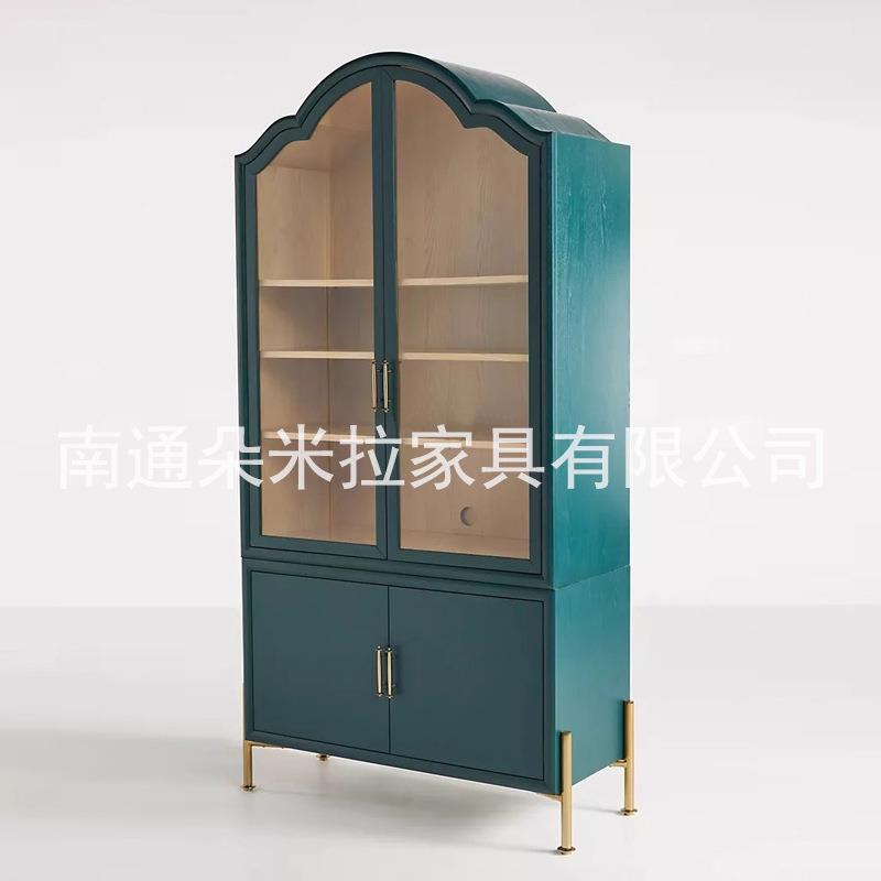 北欧轻奢风实木书柜现代玻璃门金属脚装饰柜客厅多层储物收纳柜