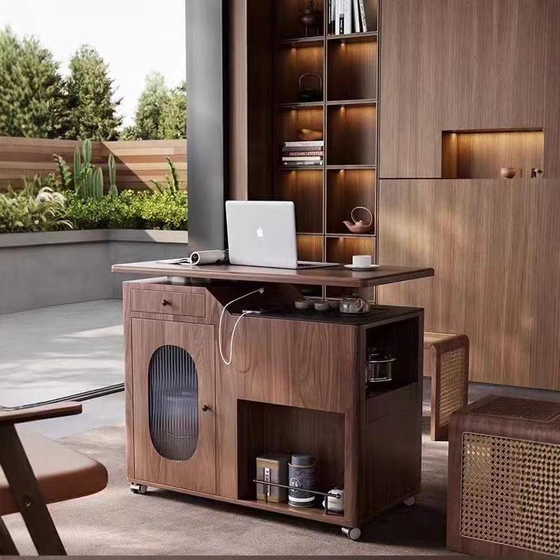 胡桃木移动实木茶几茶台泡茶一体可旋转桌阳台茶车客厅家用小户型