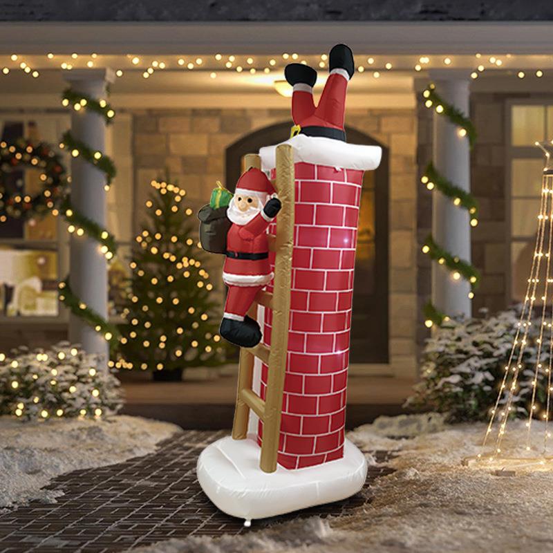 圣诞节7FT充气气模爬烟囱圣诞老人带风机灯光庭院装饰摆件