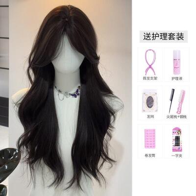 假发头套女夏天款六代前额自然中分全全薄波头套式大浪卷发假发套