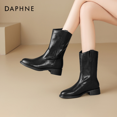 达芙妮中筒靴女秋季西部牛仔短靴
