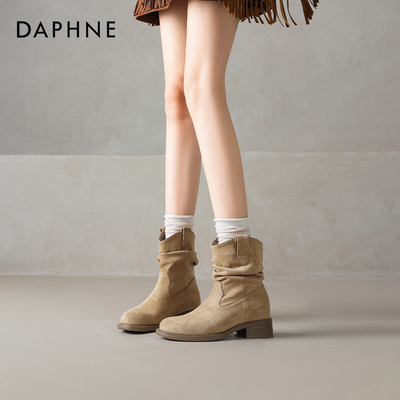 达芙妮褶皱堆堆短靴子女美拉德