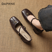 达芙妮山茶花高跟单鞋 复古玛丽珍女鞋 女春2026新款 棕色方头小皮鞋