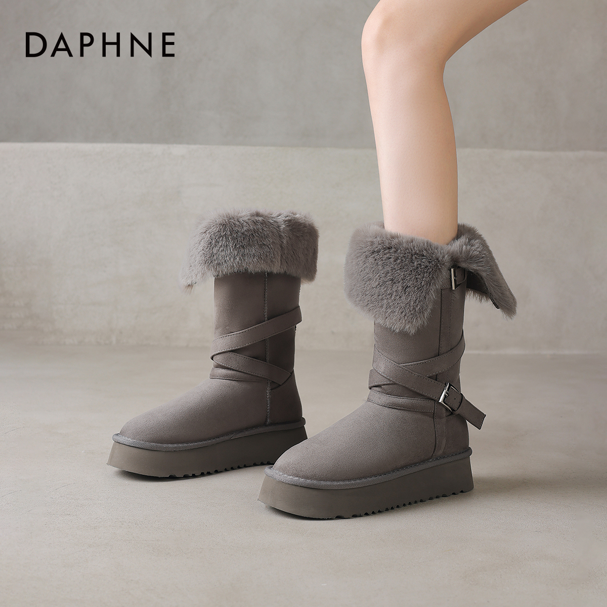 达芙妮厚底雪地靴加绒加厚长筒靴