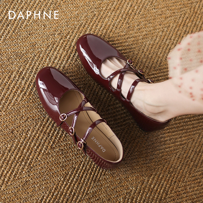 达芙妮红色平底芭蕾单鞋玛丽珍鞋