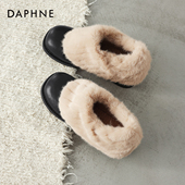 达芙妮雪地靴女冬季 高跟方头玛丽珍皮鞋 2026新款 加绒保暖毛毛棉鞋