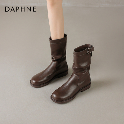 达芙妮棕色靴子女2025秋季新款