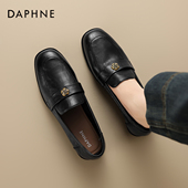 女2026新款 秋季 山茶花英伦风小皮鞋 达芙妮黑色乐福鞋 平底通勤单鞋